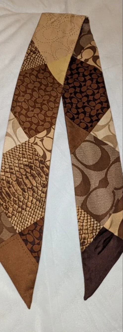Coach Brown Patchwork Silk Tie Scarf Brown